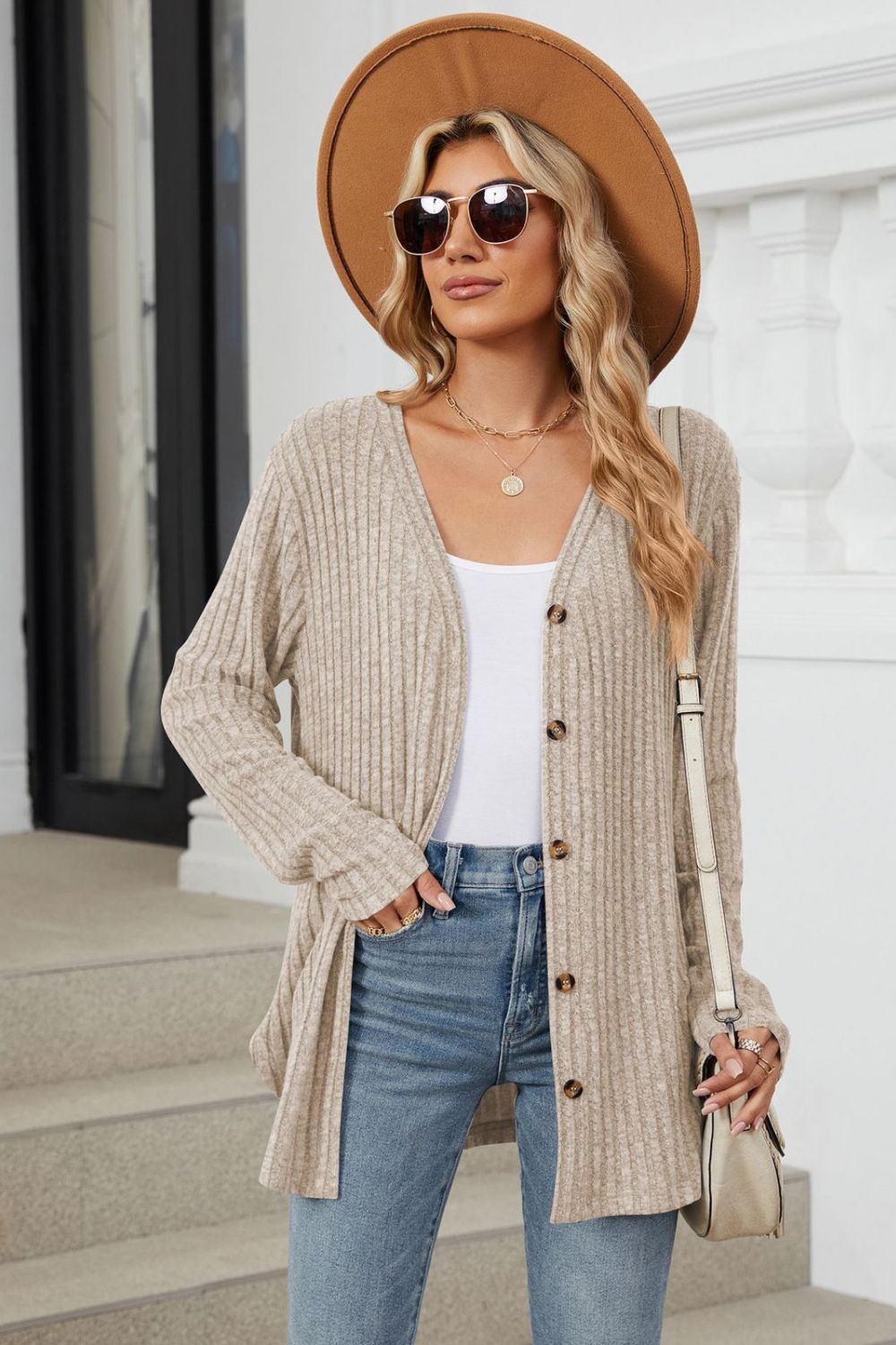 Loose Button Up Long Sleeve Cardigan