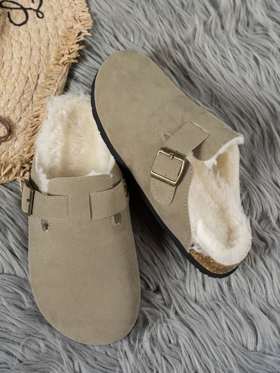 Suede Round Toe Slippers - Celeste    