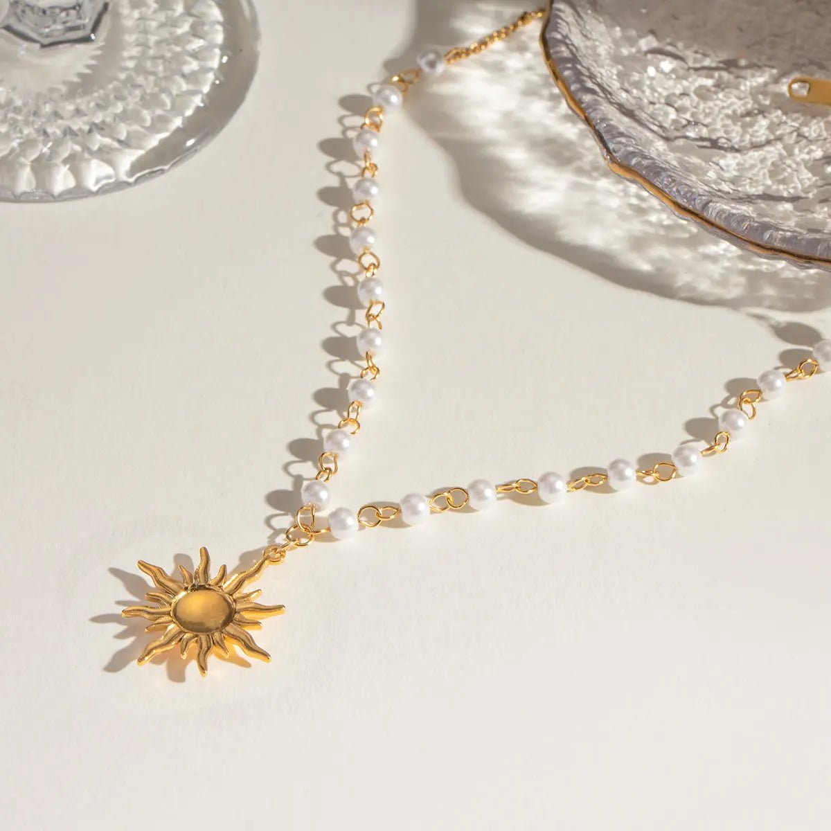 18K Gold - Plated Pearl Sun Necklace - Celeste