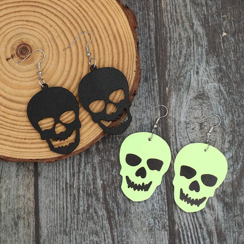 2 Piece PU Leather Skull Dangle Earrings - Celeste