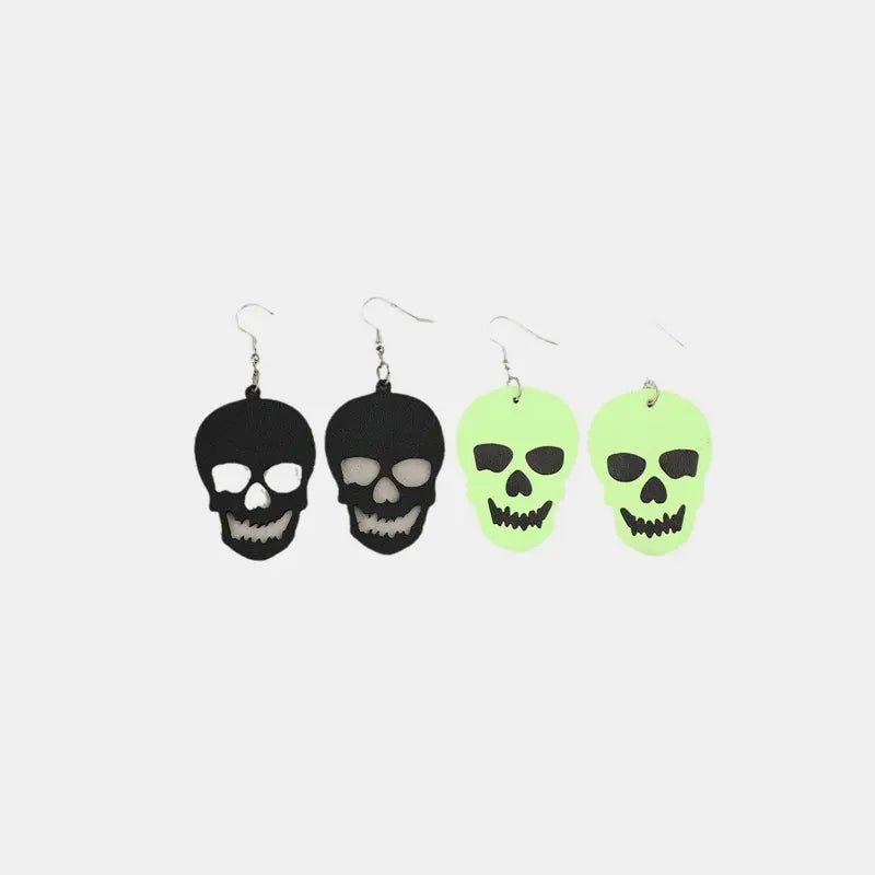 2 Piece PU Leather Skull Dangle Earrings - Celeste