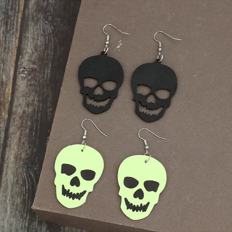 2 Piece PU Leather Skull Dangle Earrings - Celeste