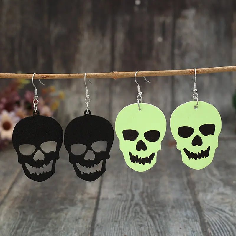 2 Piece PU Leather Skull Dangle Earrings - Celeste