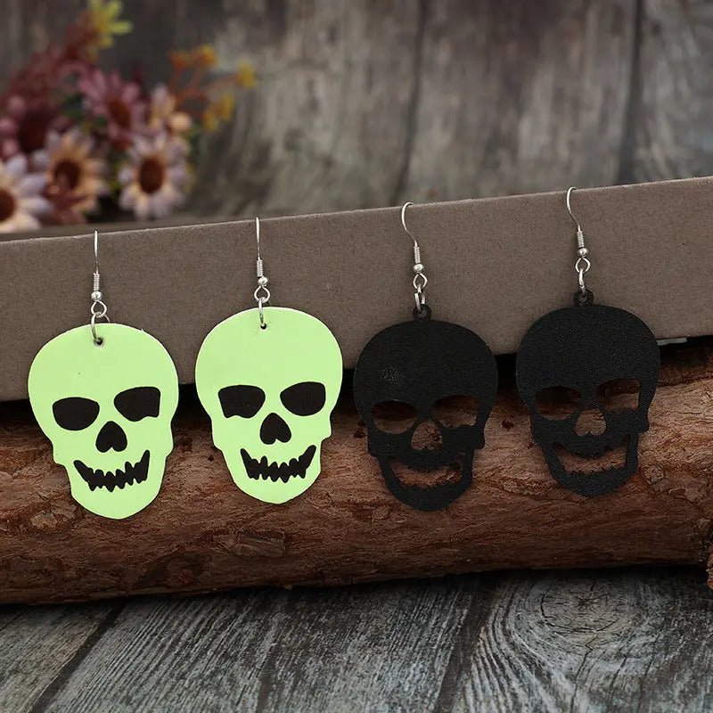 2 Piece PU Leather Skull Dangle Earrings - Celeste