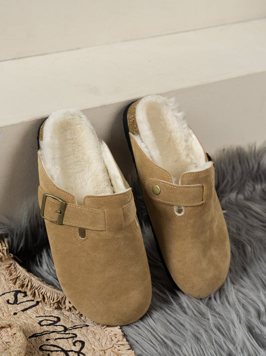 Suede Round Toe Slippers - Celeste    