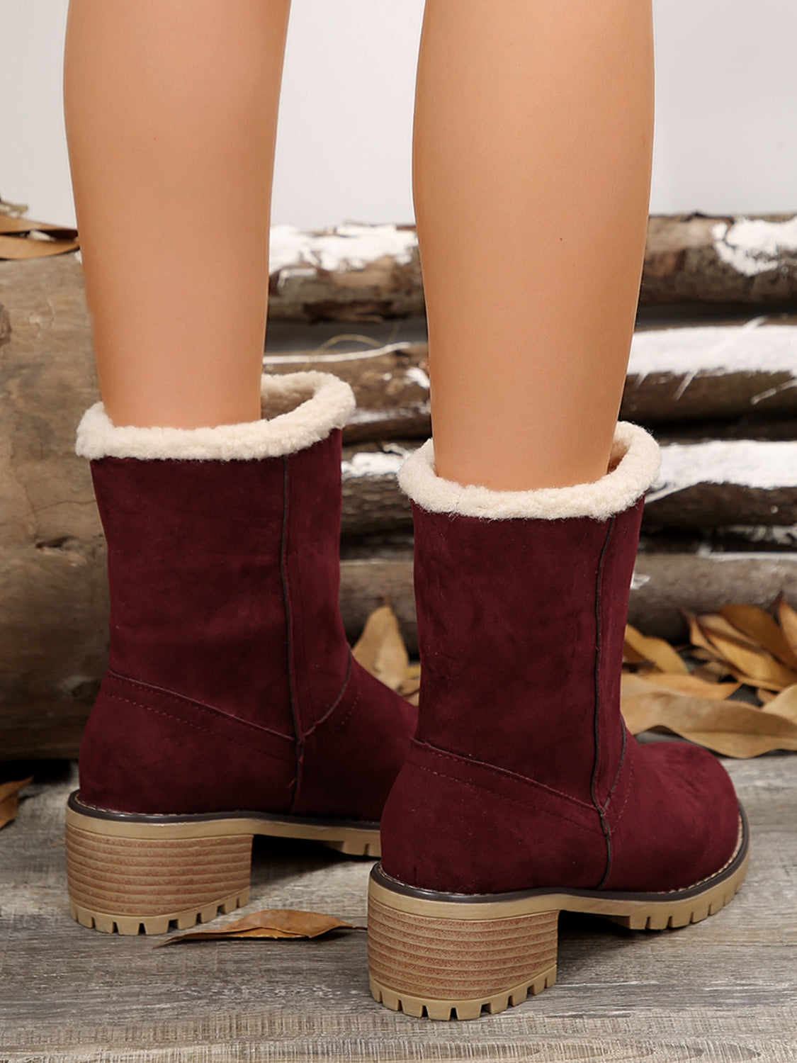 Thermal Fuzzy Block Heel Boots - Celeste    