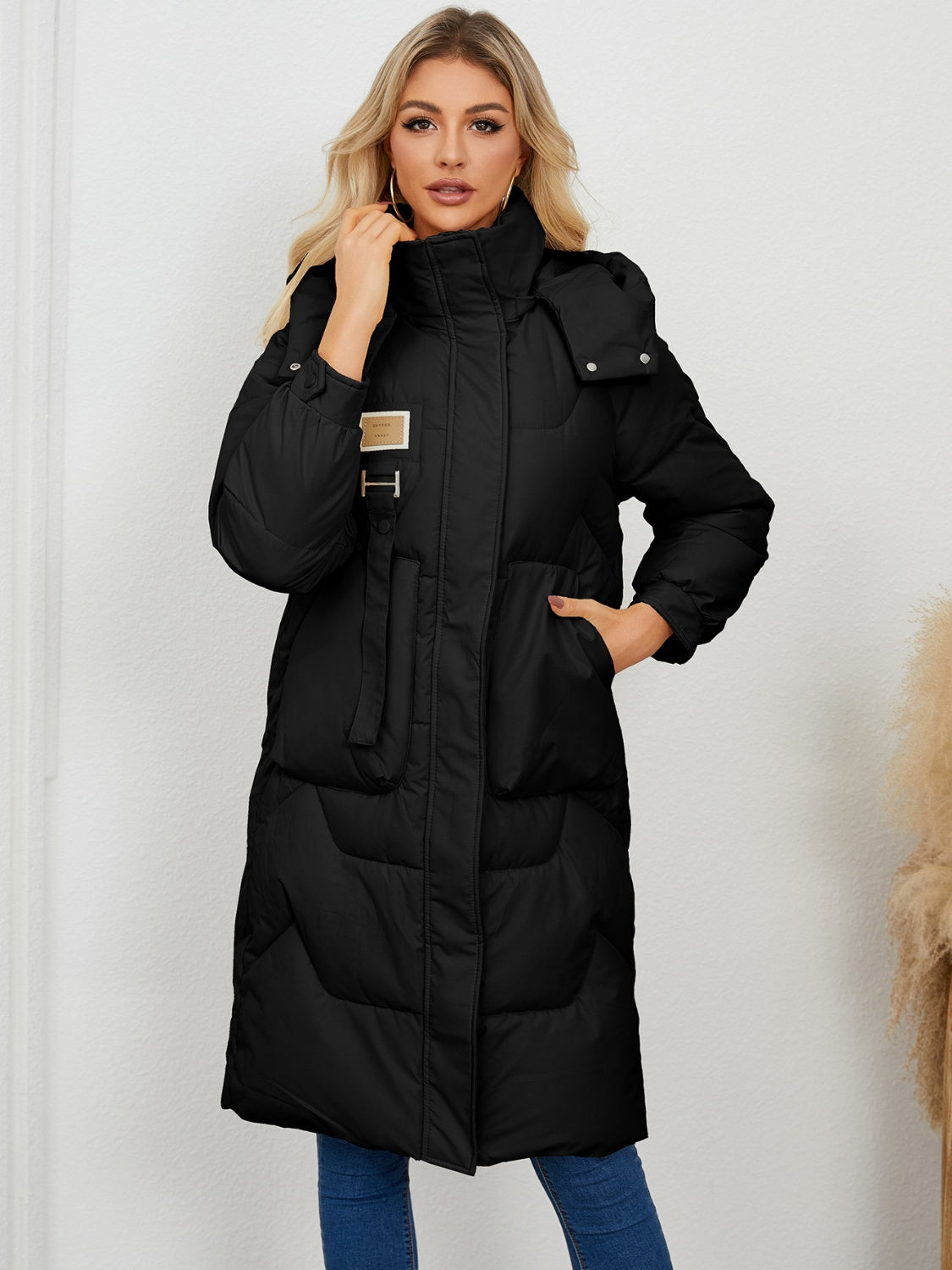 Long Sleeve Longline Hooded Winter Coat - Celeste    