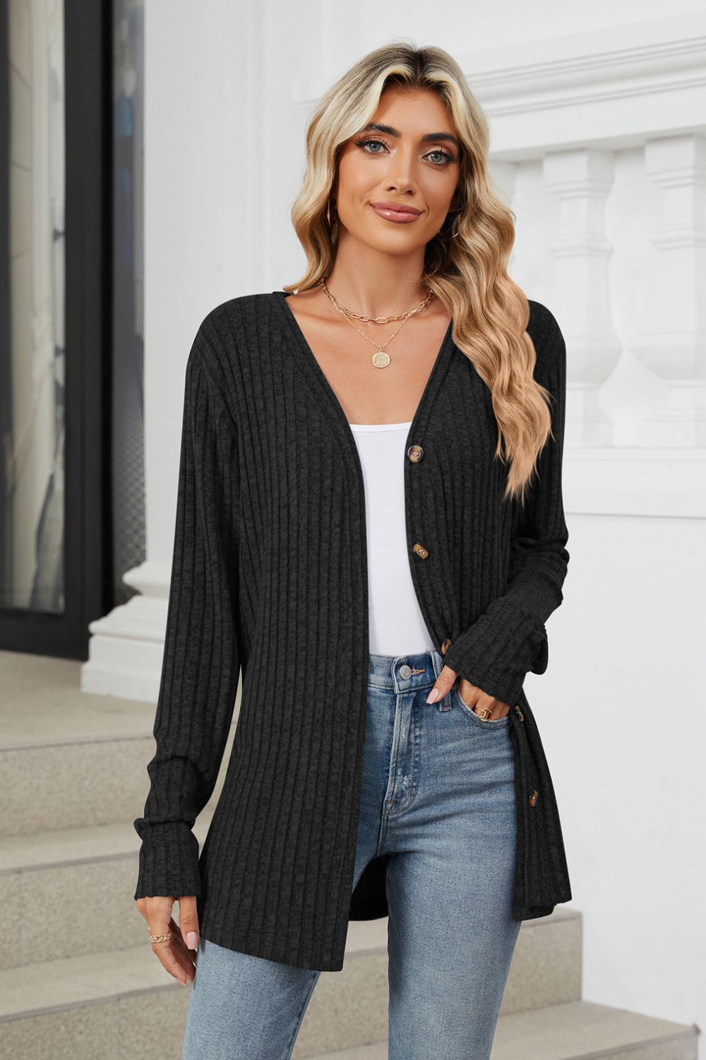 Loose Button Up Long Sleeve Cardigan