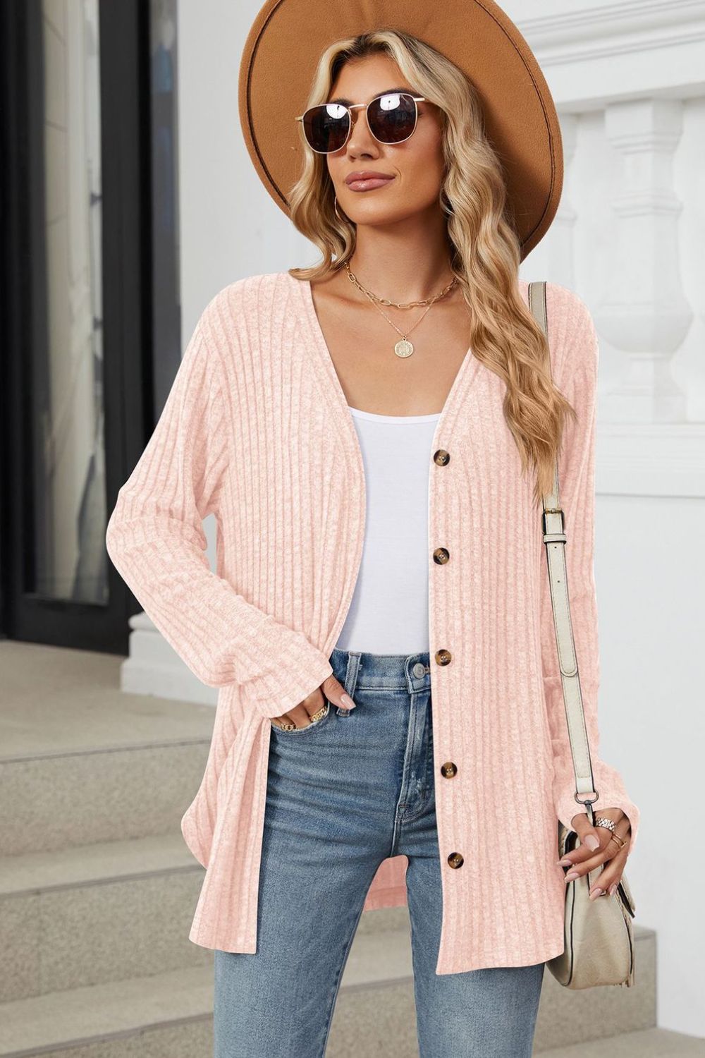 Loose Button Up Long Sleeve Cardigan