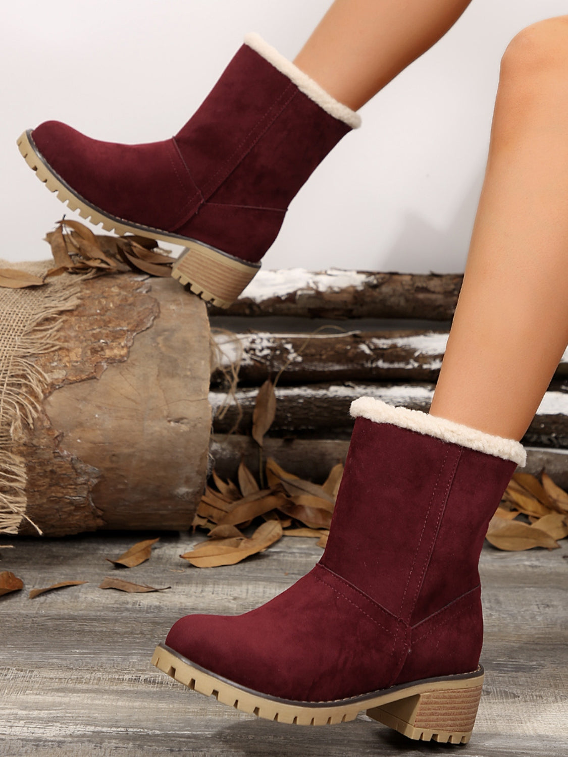 Thermal Fuzzy Block Heel Boots - Celeste    