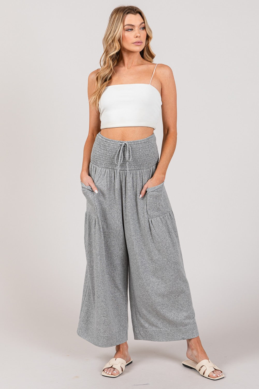 SAGE + FIG Drawstring Smocked High Waist Pants