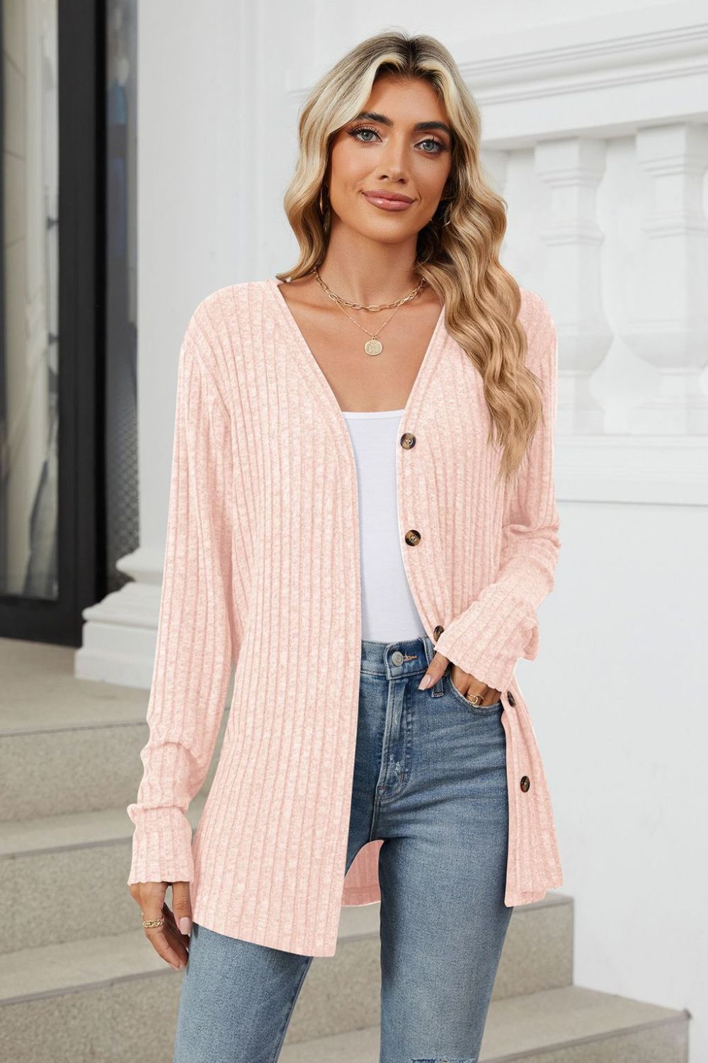 Loose Button Up Long Sleeve Cardigan