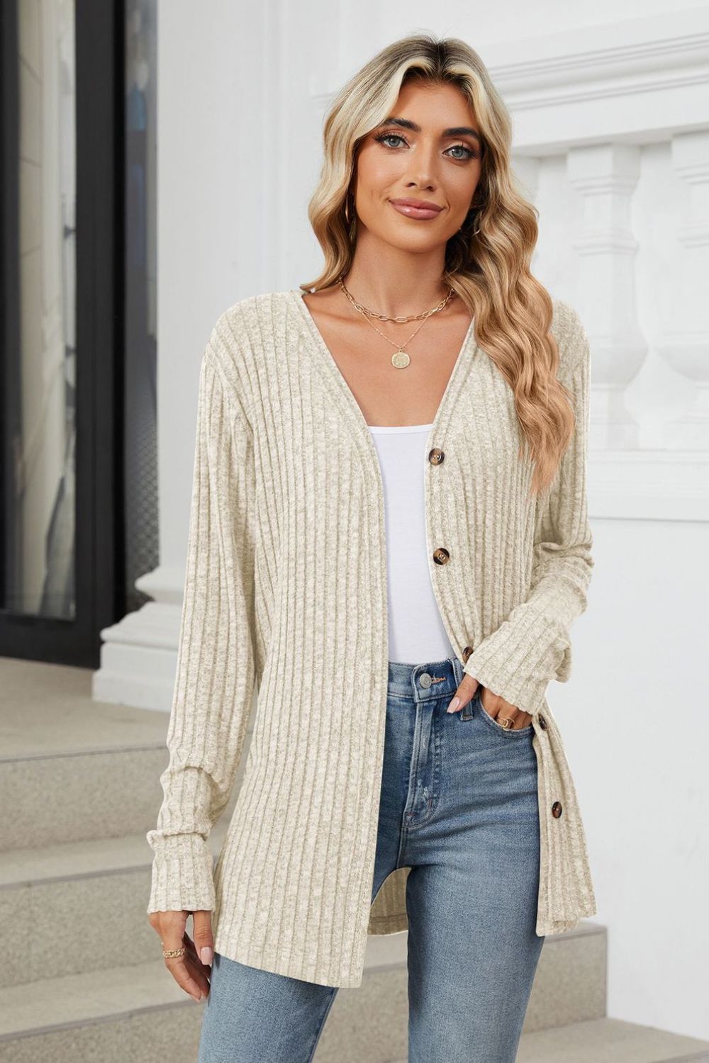 Loose Button Up Long Sleeve Cardigan