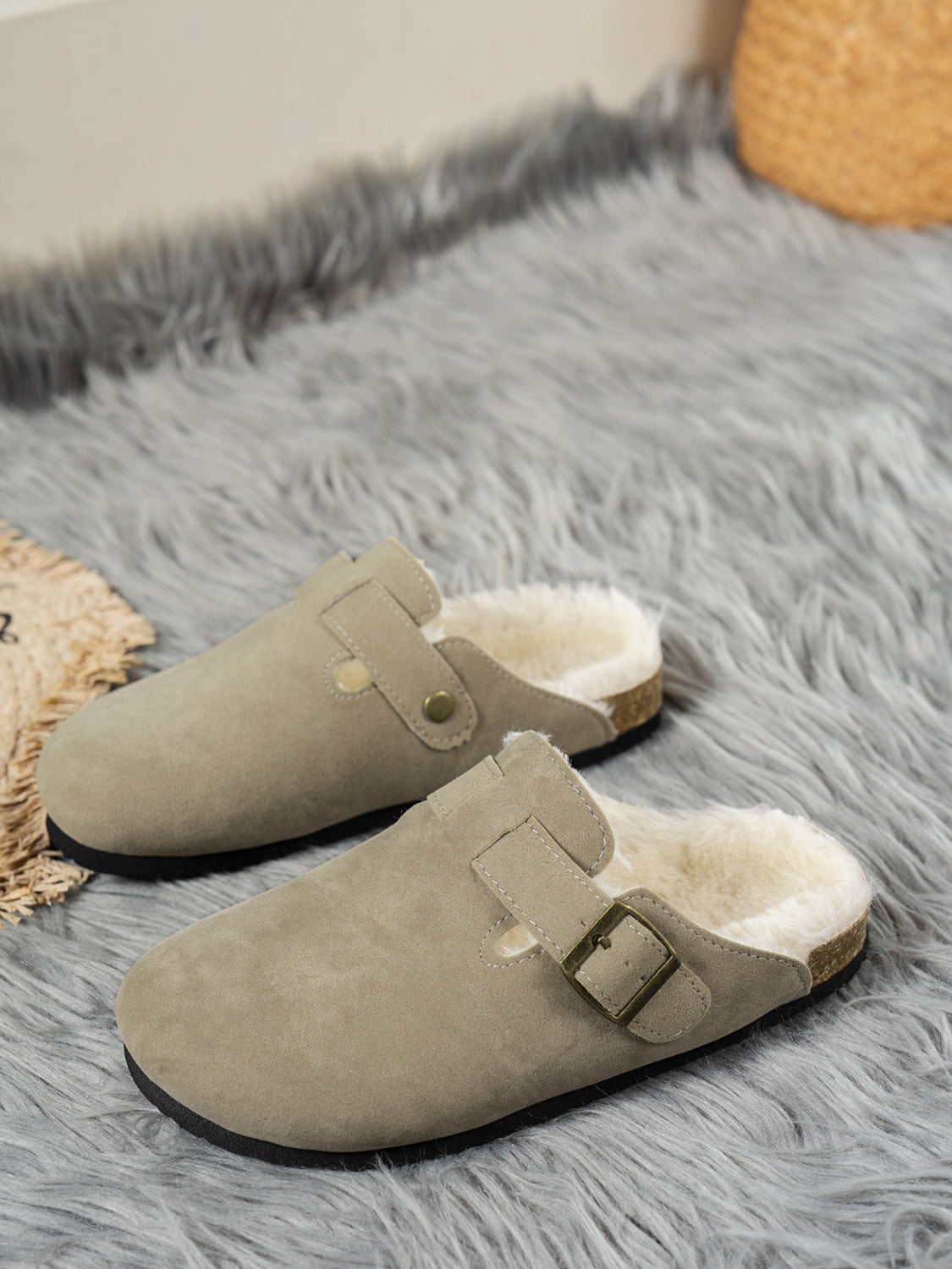 Suede Round Toe Slippers - Celeste    