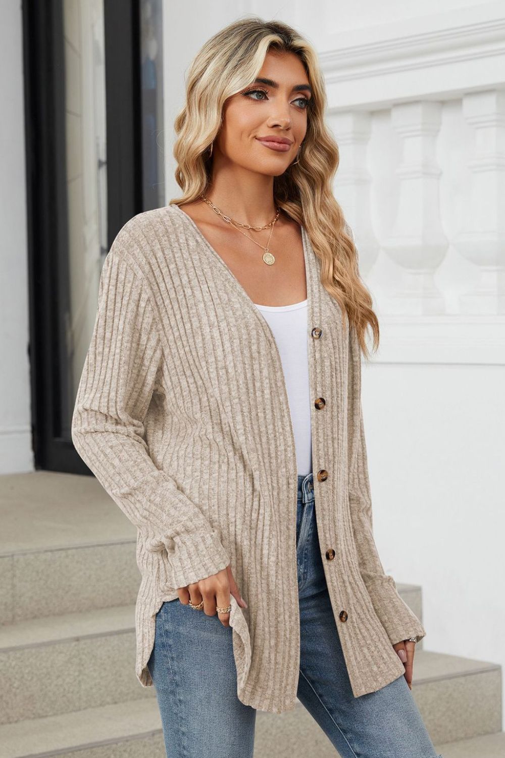 Loose Button Up Long Sleeve Cardigan