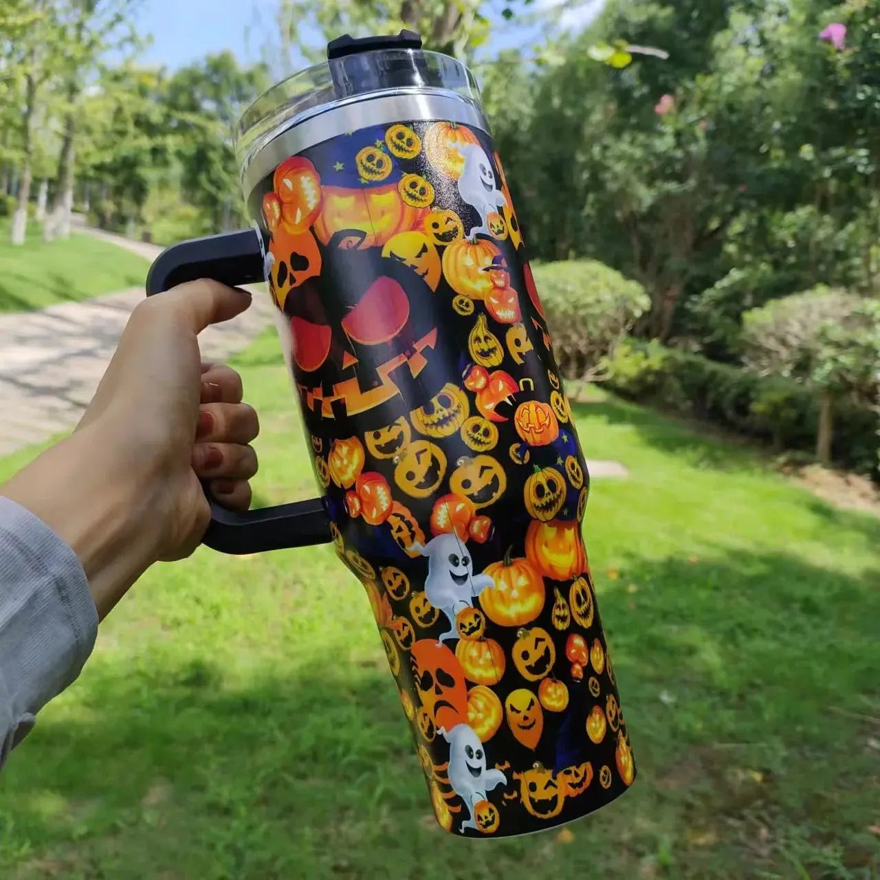 40oz Halloween Thermos bottle with Handle with Straw Lid - Celeste