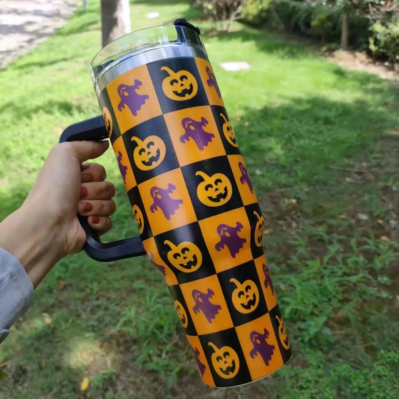 40oz Halloween Thermos bottle with Handle with Straw Lid - Celeste