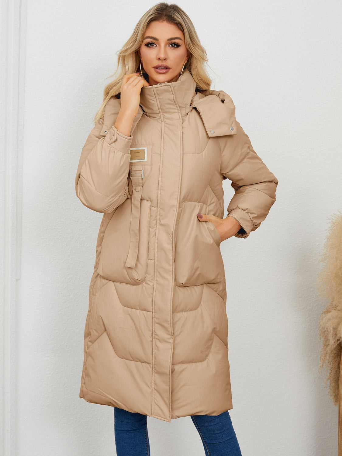 Long Sleeve Longline Hooded Winter Coat - Celeste    