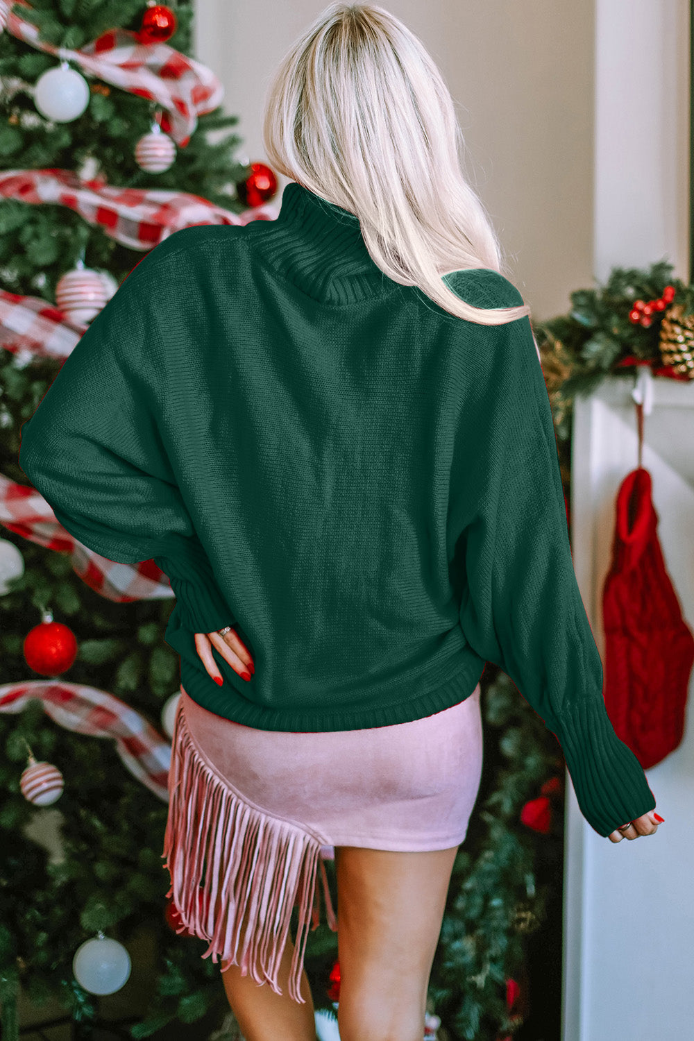 Double Take Full Size Merry Christmas Turtleneck Long Sleeve Sweater - Celeste    