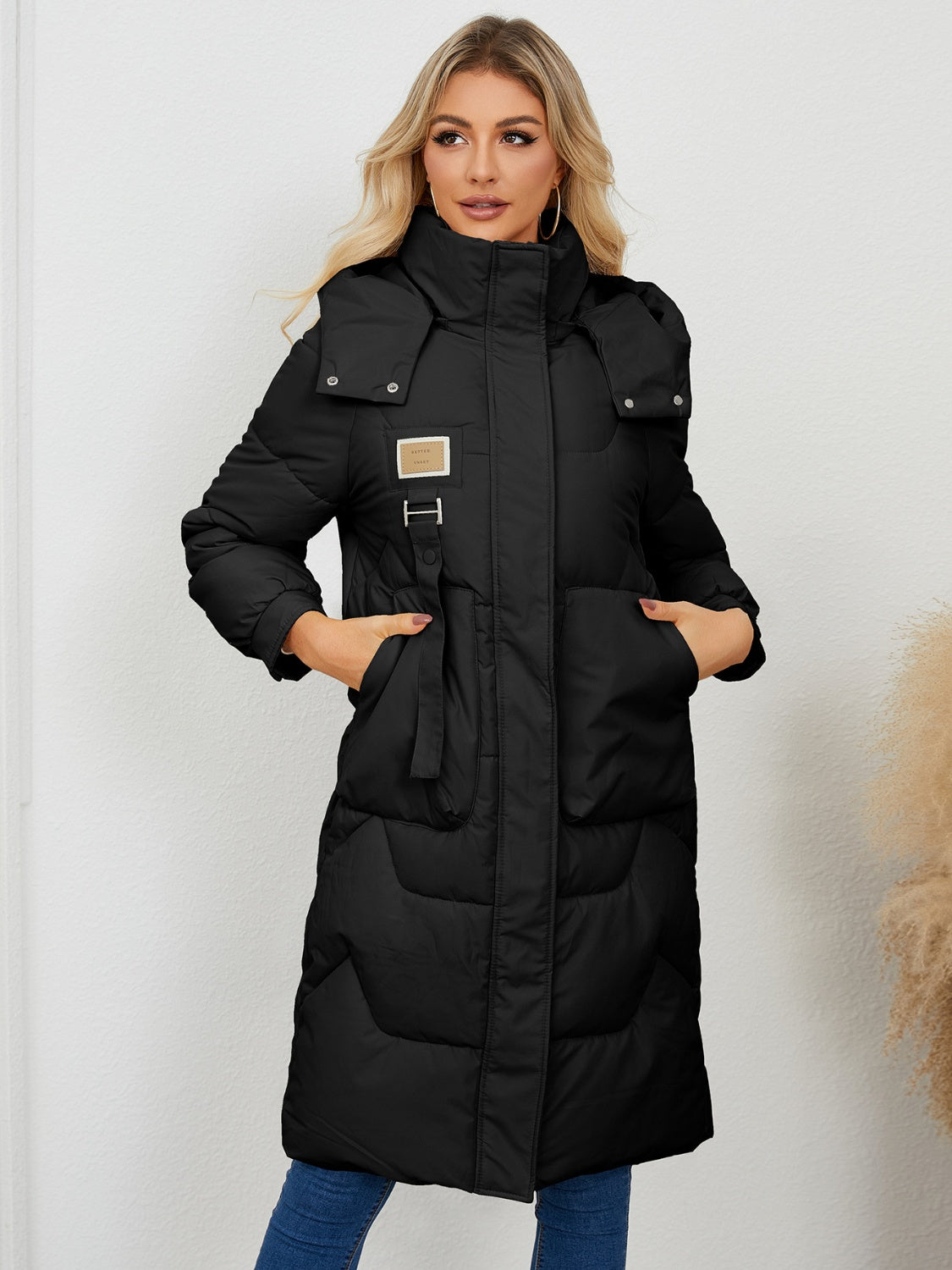 Long Sleeve Longline Hooded Winter Coat - Celeste    