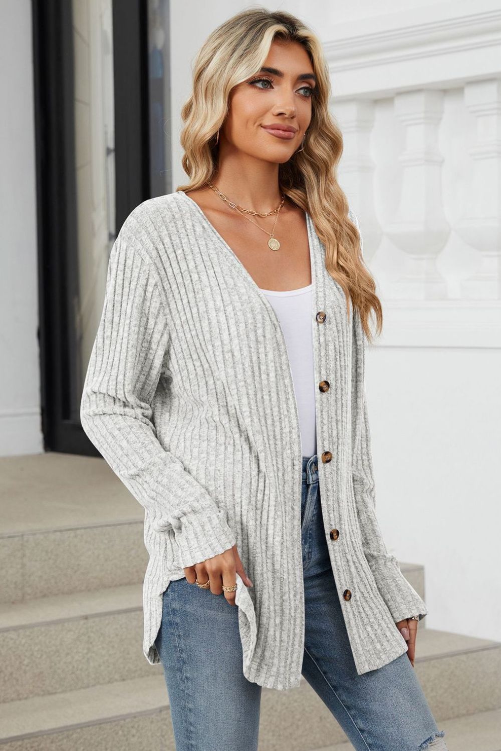 Loose Button Up Long Sleeve Cardigan