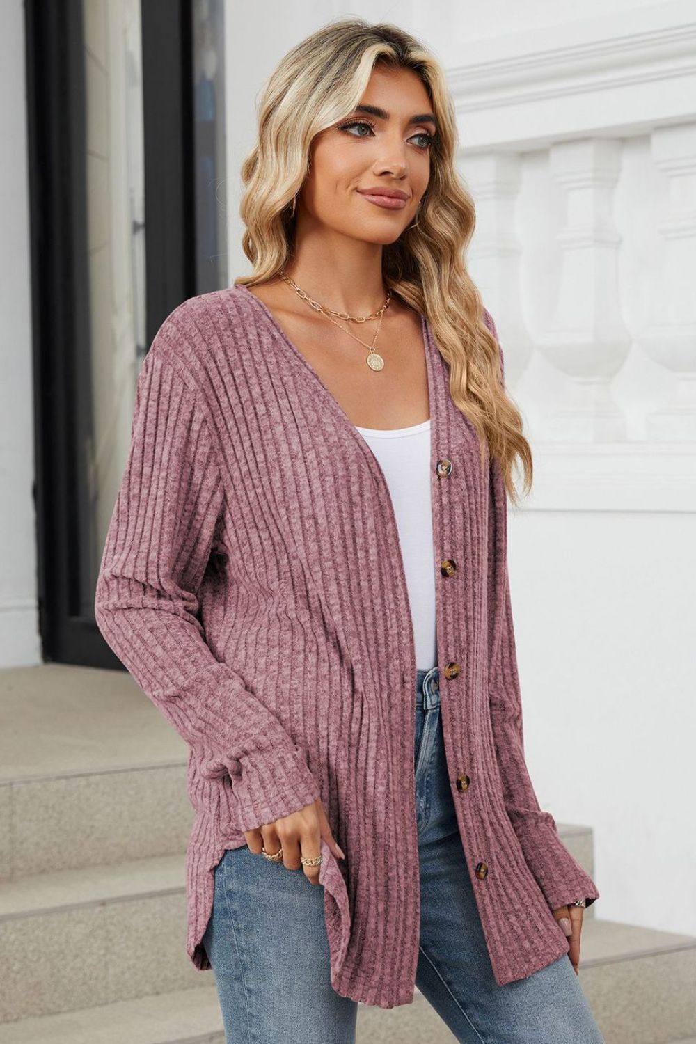 Loose Button Up Long Sleeve Cardigan