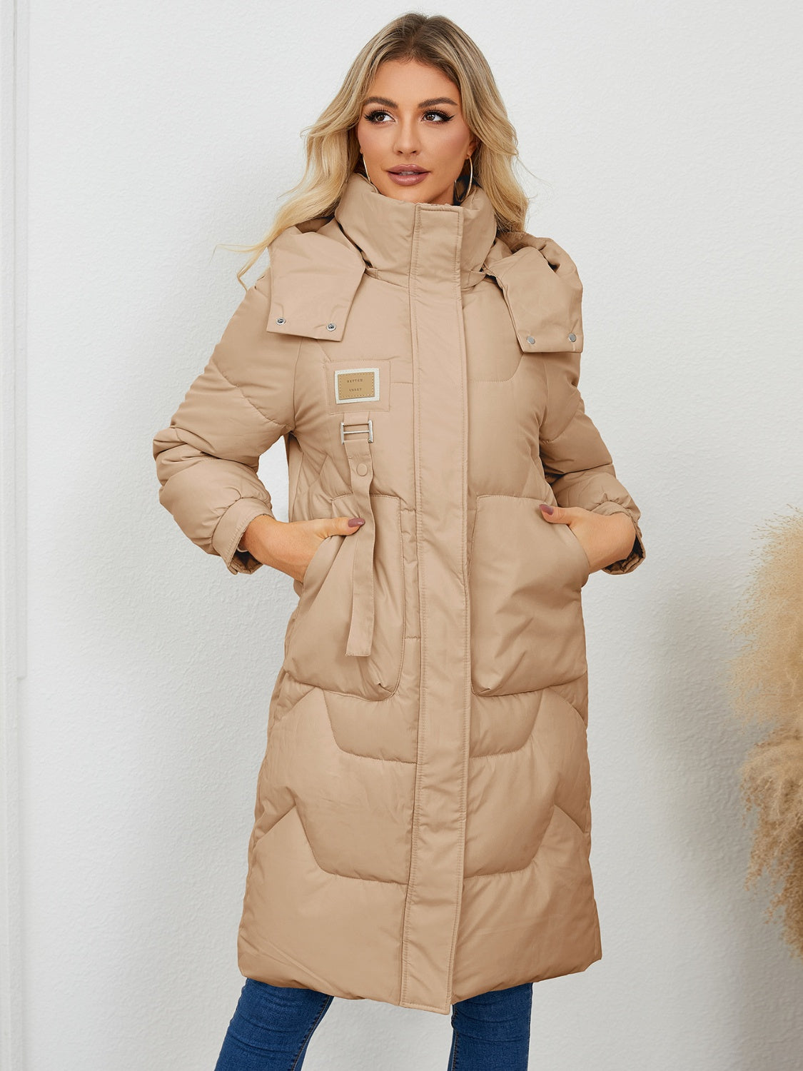 Long Sleeve Longline Hooded Winter Coat - Celeste    