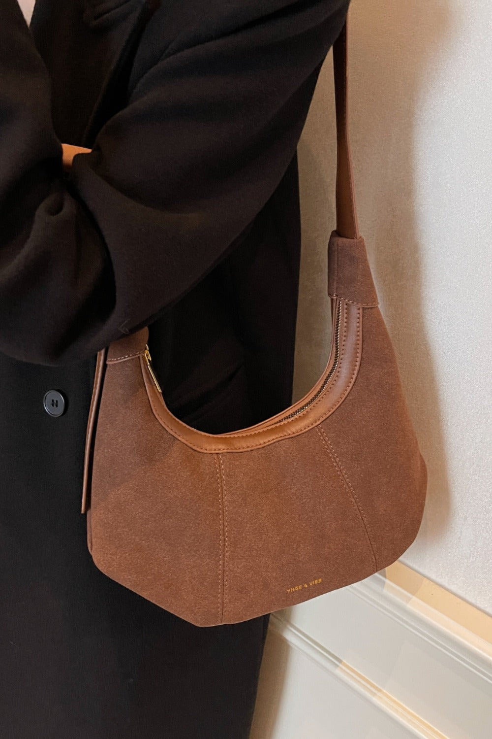 Suede Adjustable Strap Shoulder Bag - Celeste    