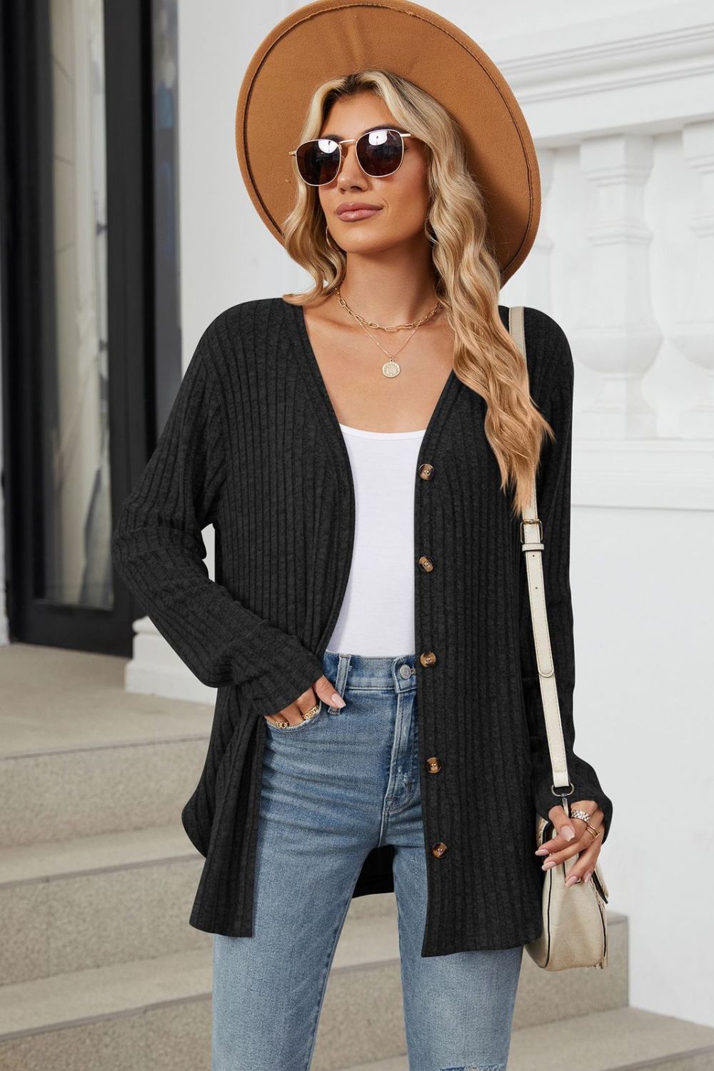 Loose Button Up Long Sleeve Cardigan