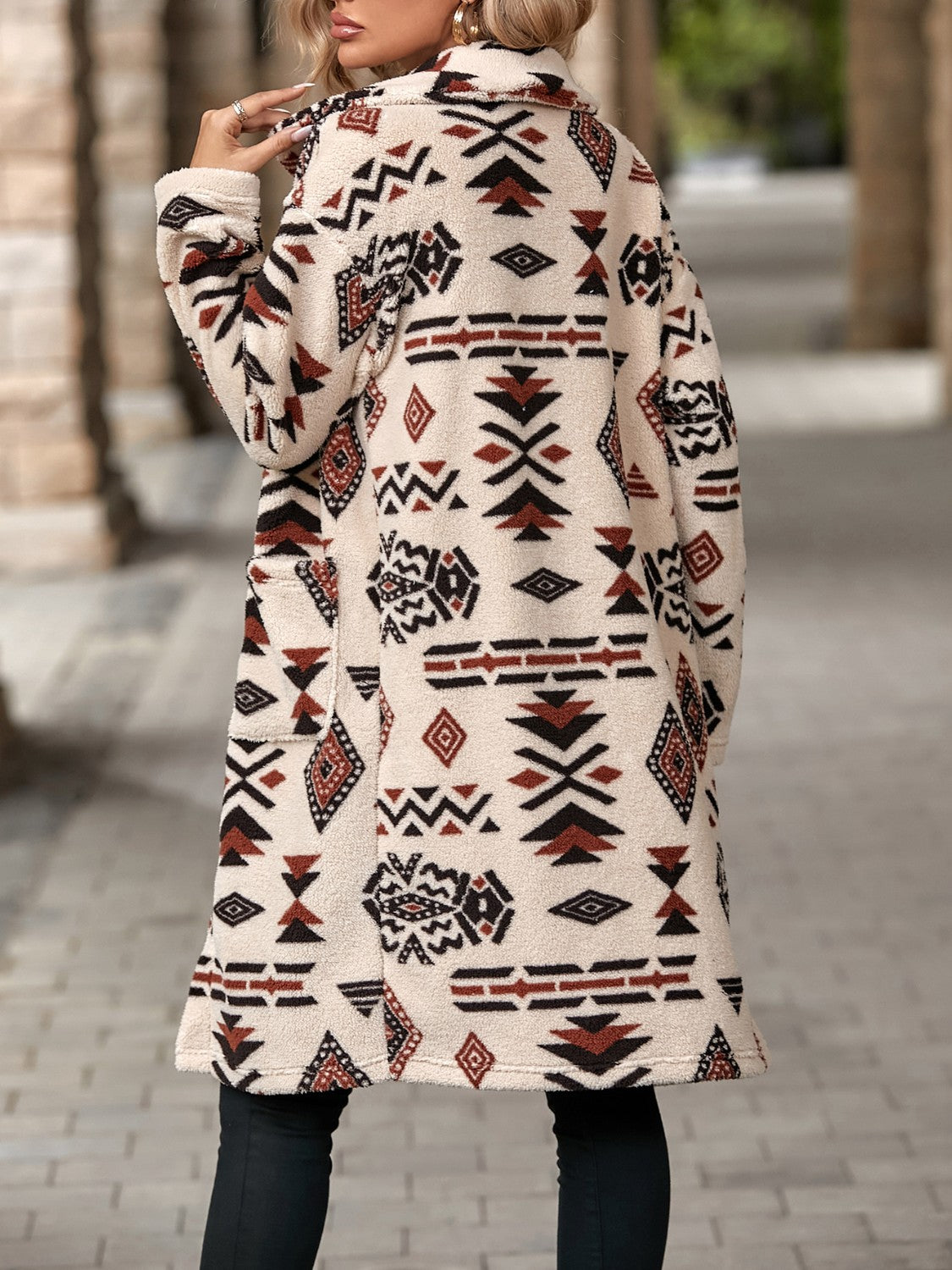 Geometric Pocketed Dropped Shoulder Coat - Celeste    