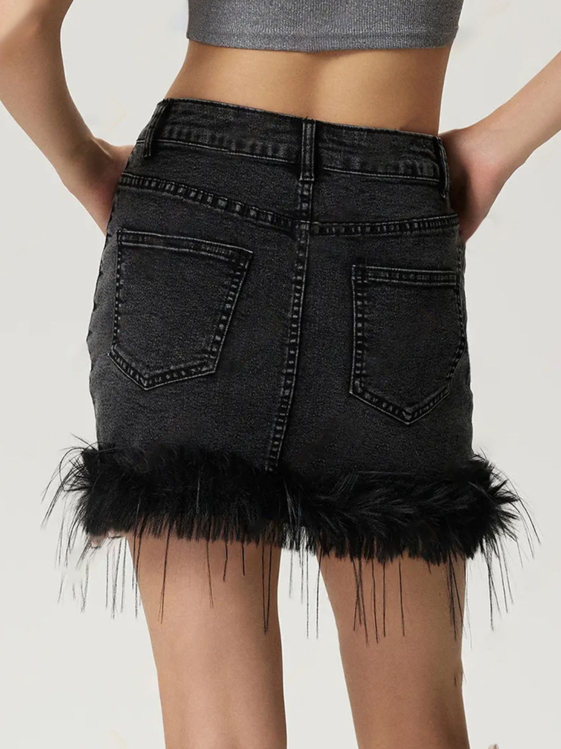 Plush Hem Mini Denim Skirt - Celeste    