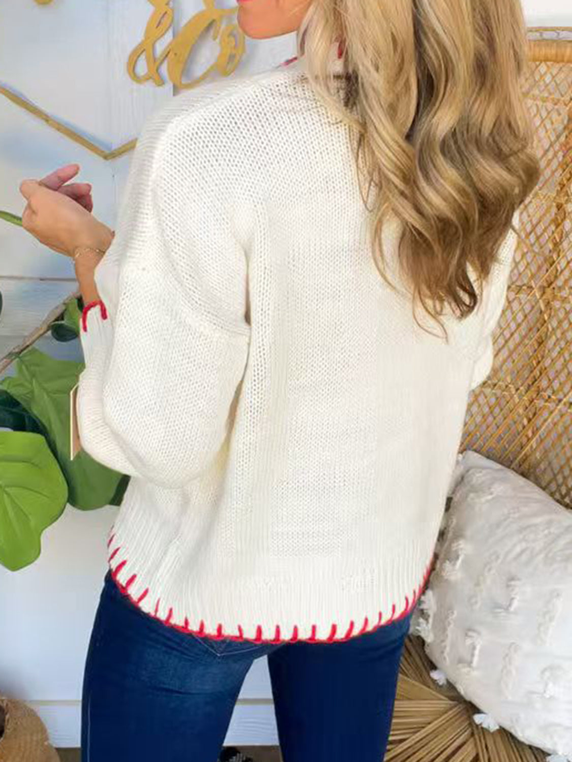 Bow Round Neck Long Sleeve Sweater - Celeste    