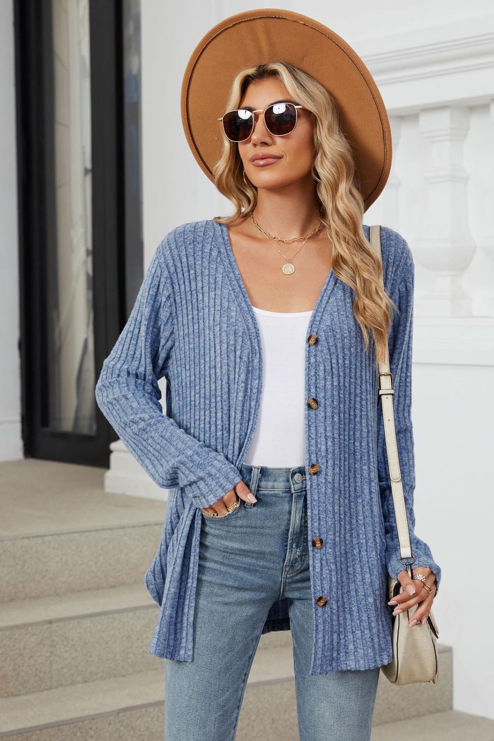 Loose Button Up Long Sleeve Cardigan