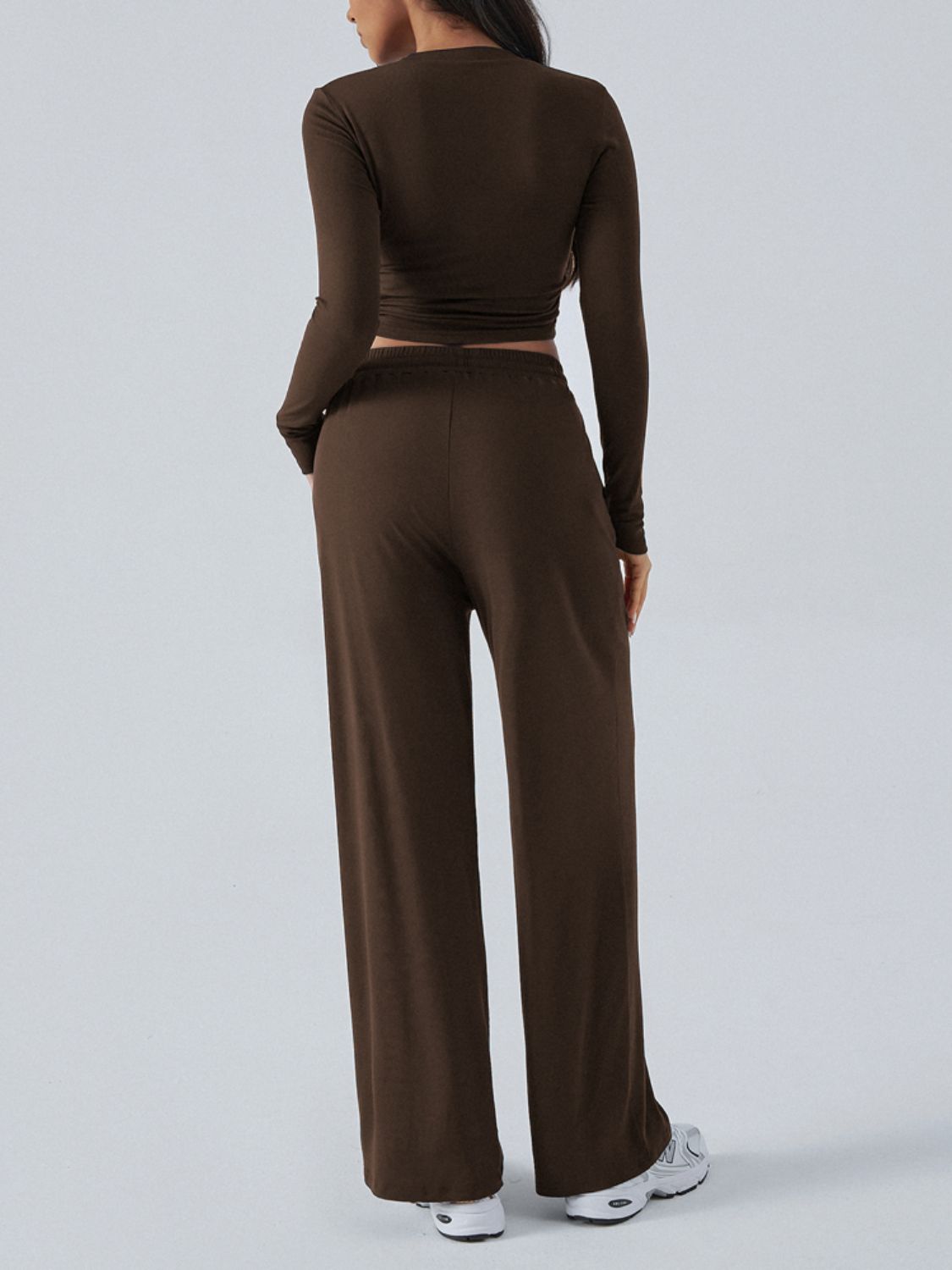 Devine Round Neck Long Sleeve Top and Pants Set - Celeste    