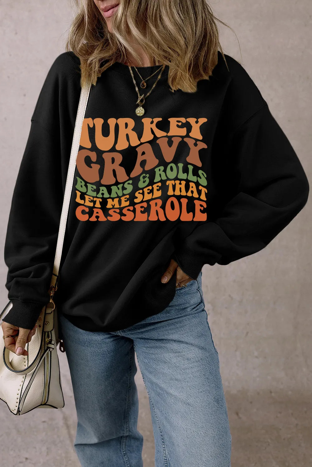 Letter Graphic Round Neck Long Sleeve Sweatshirt - Celeste    