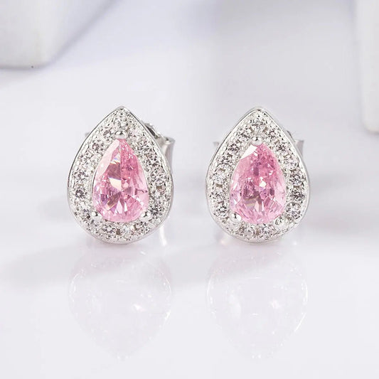 925 Sterling Silver Rhinestone Zircon Teardrop Shape Earrings - Celeste