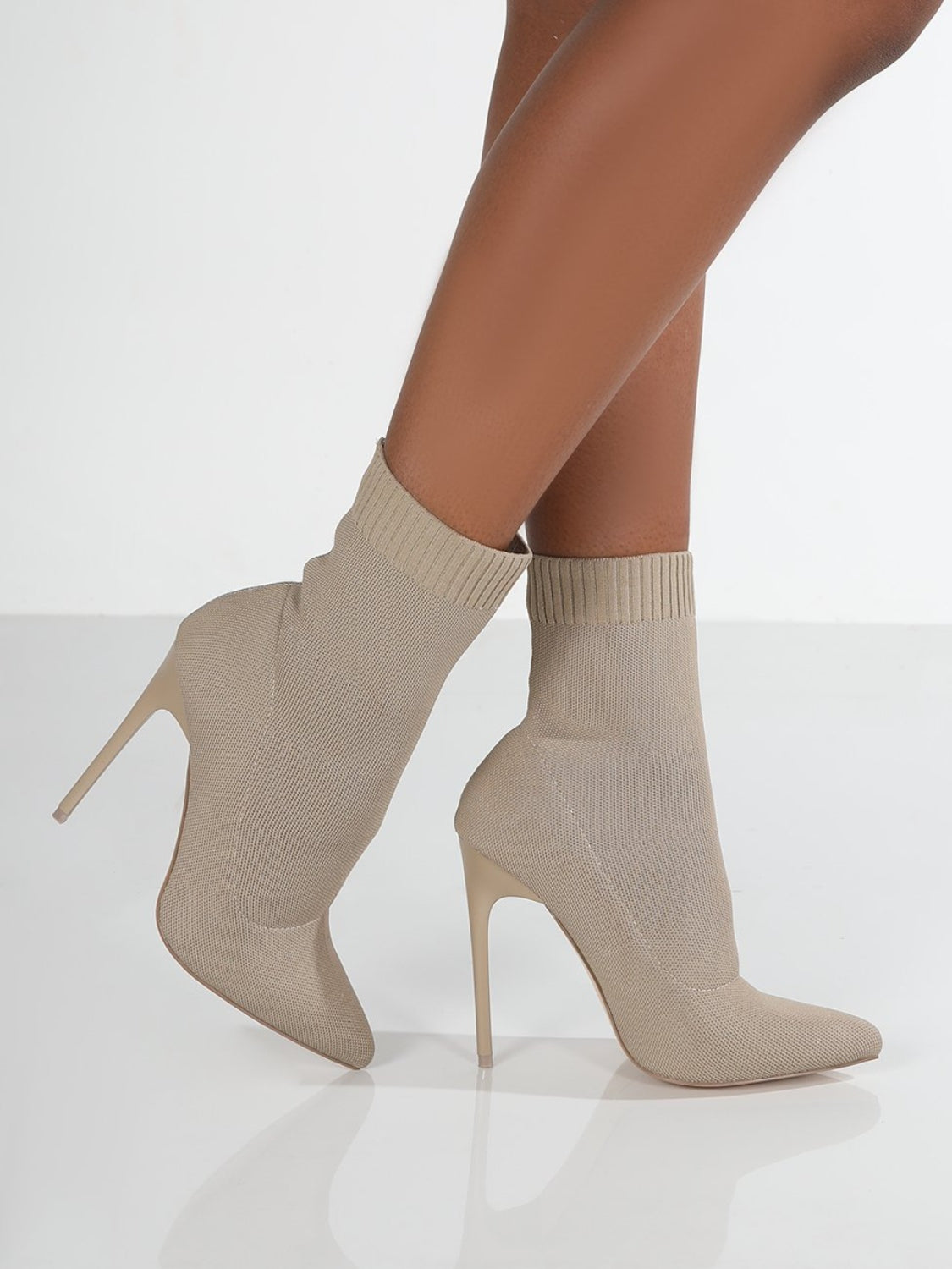 Mesh Point Toe Stiletto Boots - Celeste    