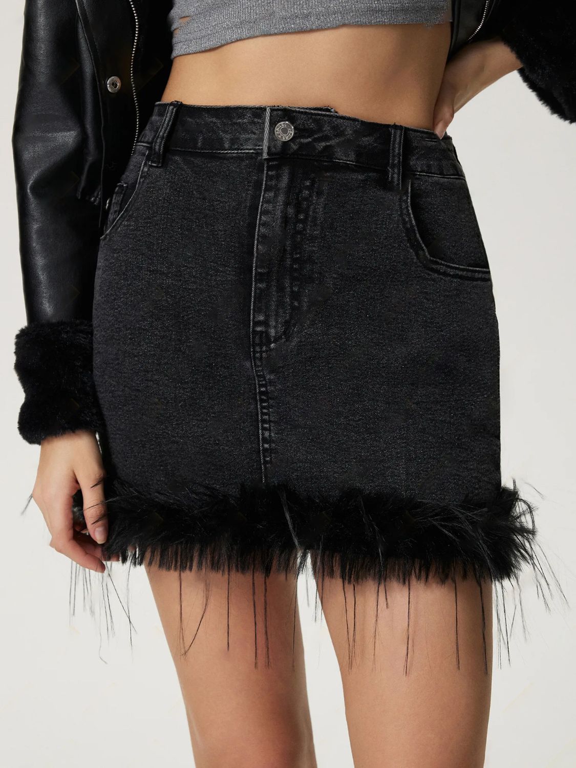 Plush Hem Mini Denim Skirt - Celeste    