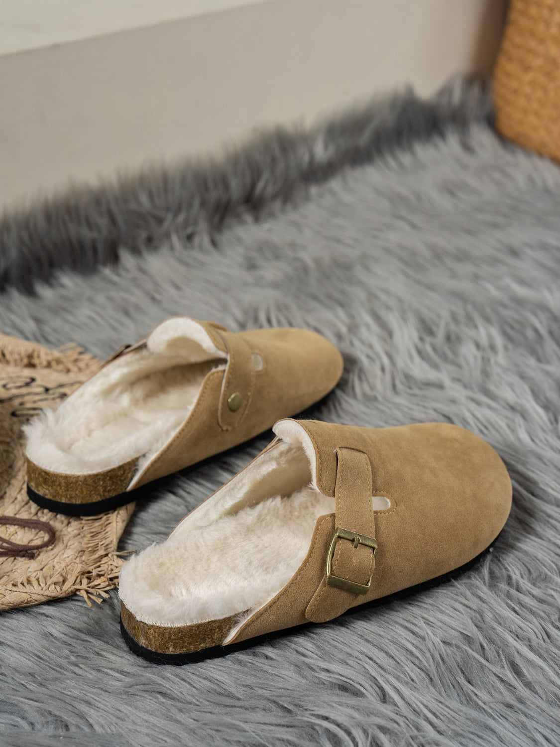 Suede Round Toe Slippers - Celeste    