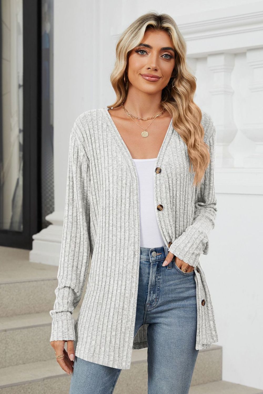 Loose Button Up Long Sleeve Cardigan