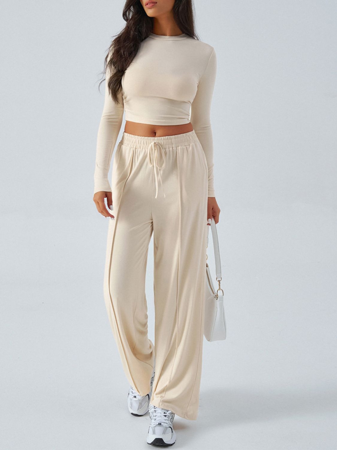 Devine Round Neck Long Sleeve Top and Pants Set - Celeste    