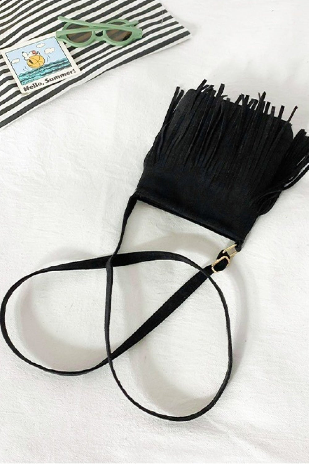 Adored PU Leather Crossbody Bag with Fringe - Celeste