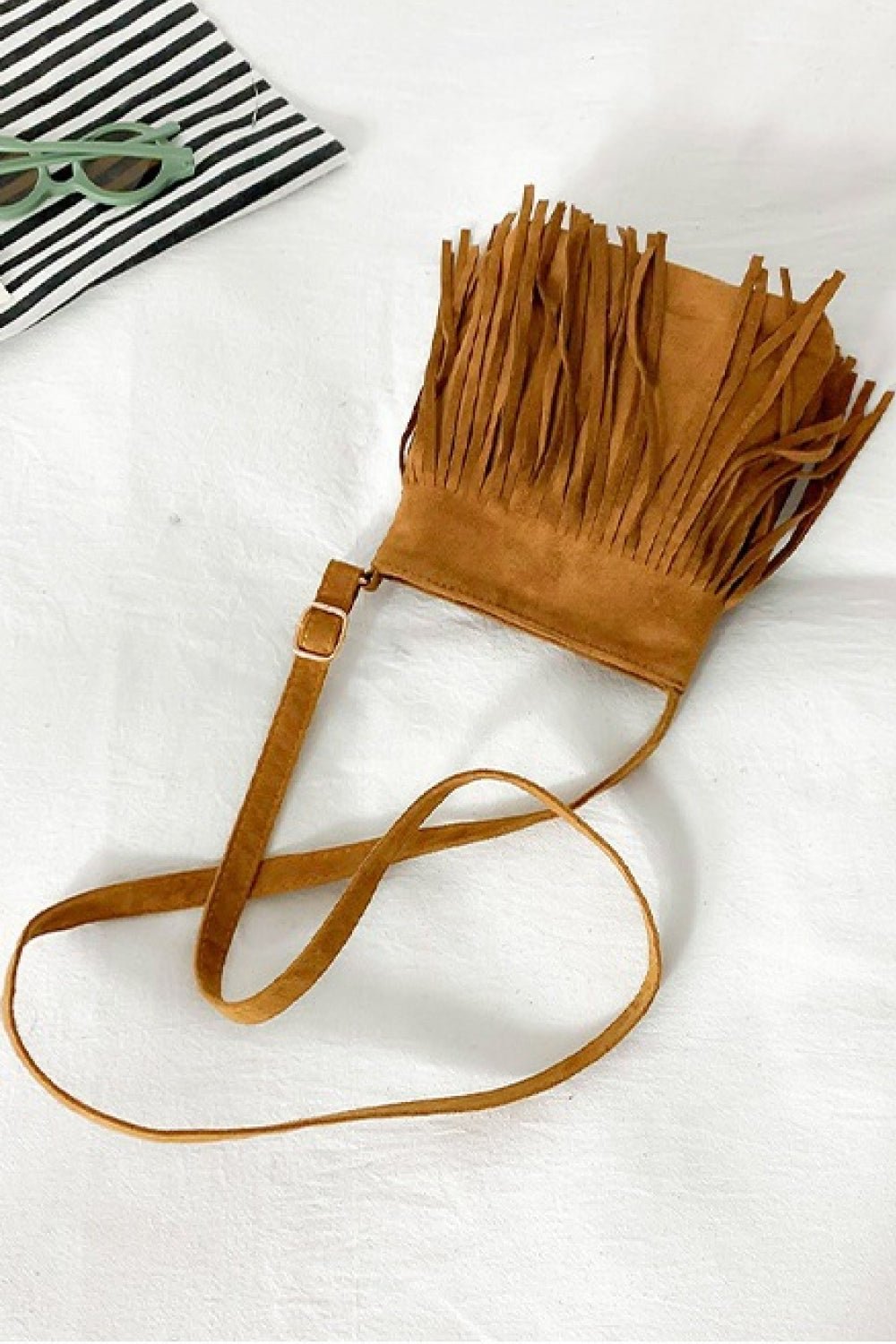 Adored PU Leather Crossbody Bag with Fringe - Celeste