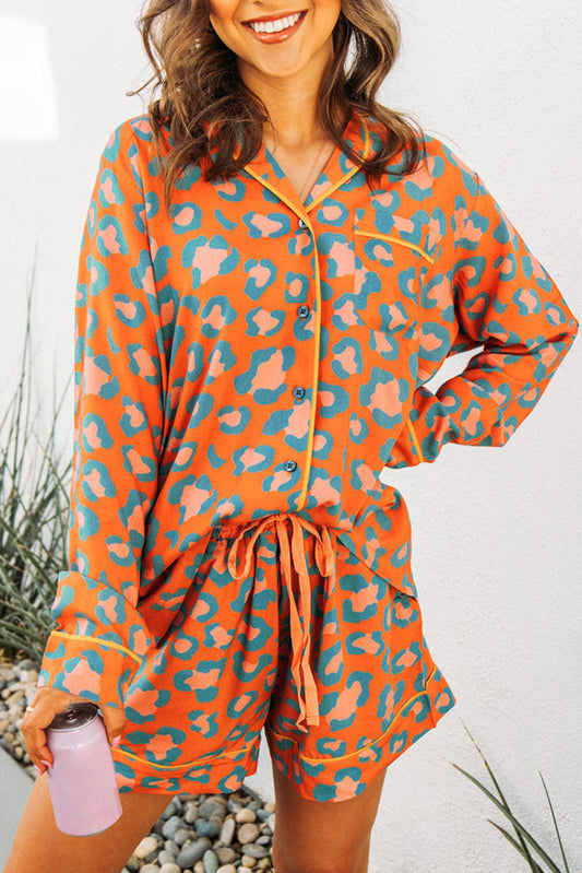 Orange Leopard Print Pajama Set