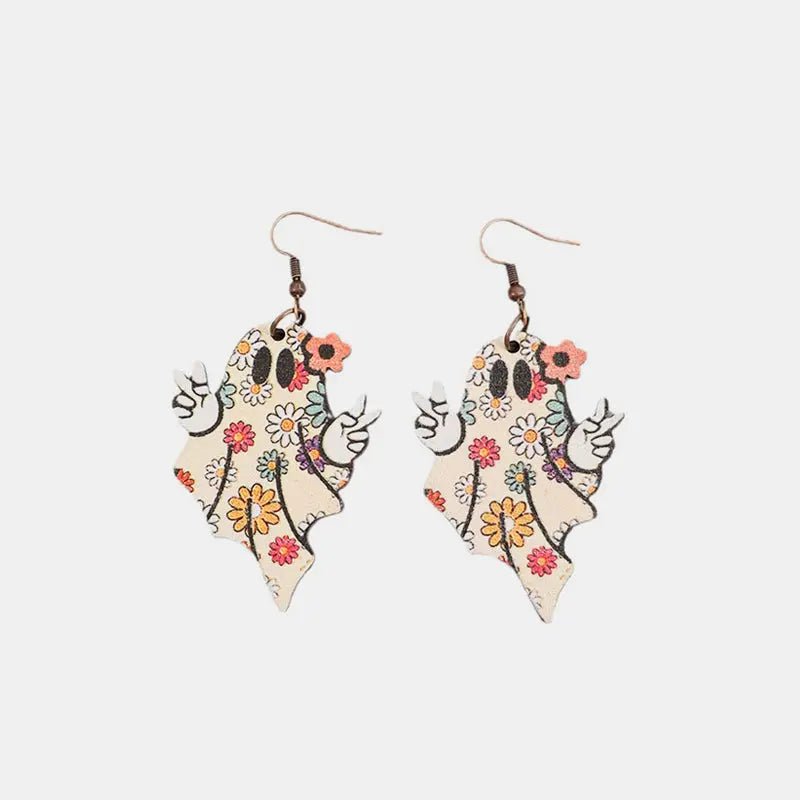 Alloy Wooden Ghost Dangle Earrings - Celeste