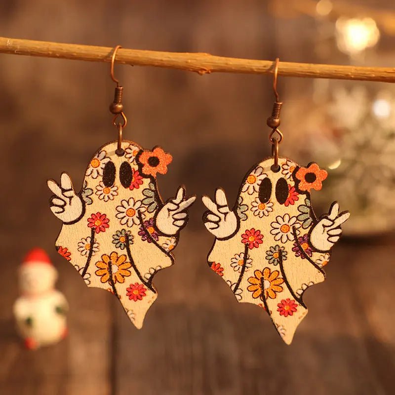 Alloy Wooden Ghost Dangle Earrings - Celeste