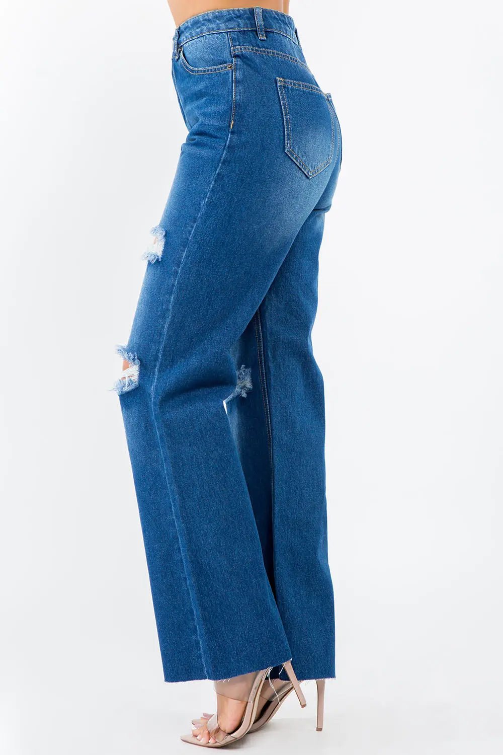 American Bazi High Waist Distressed Wide Leg Jeans - Celeste