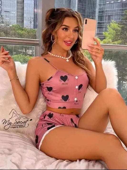 Bastet - Cropped 2 - Piece PJ Set - Celeste