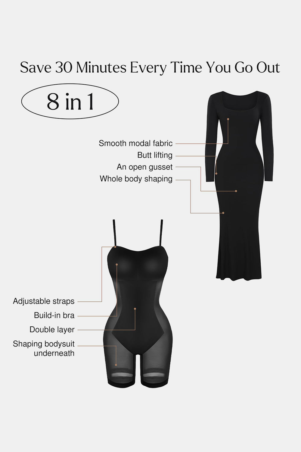 Basic Bae Built-In Shapewear Square Neck Long Sleeve Maxi Dress - Celeste    