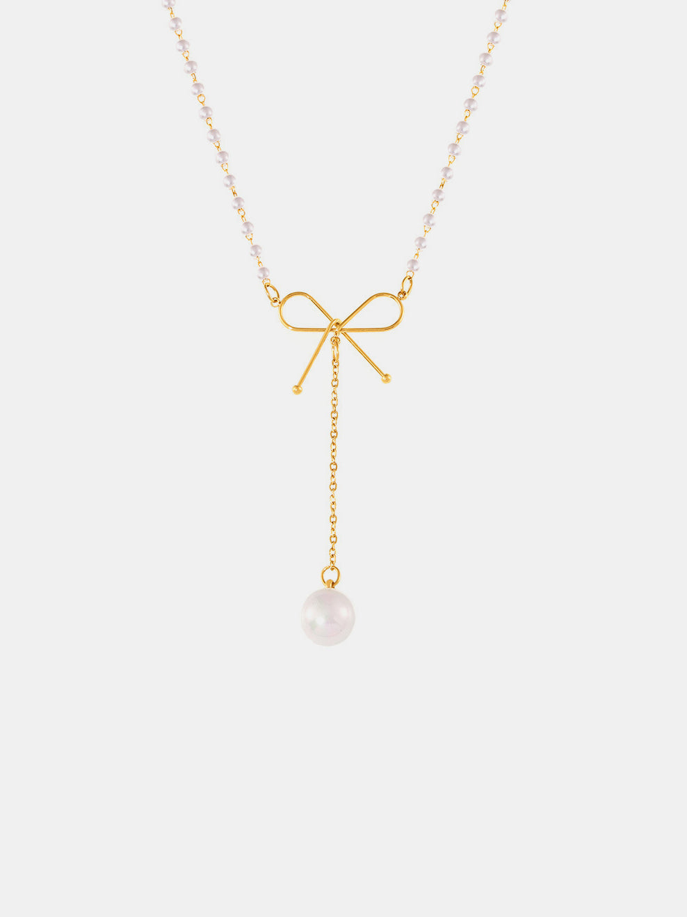 Stainless Steel Bow Pendant Necklace with Pearls - Celeste    